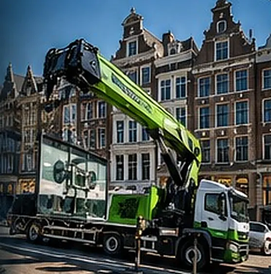 Kraanwagen in een binnenstad